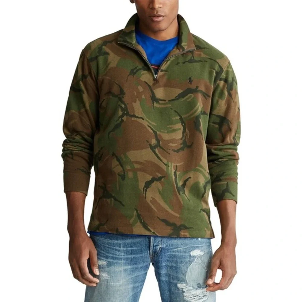 NEW Polo Ralph Lauren Men's Size S‎ Estate-Rib Quarter-Zip Pullover Camo Sweater